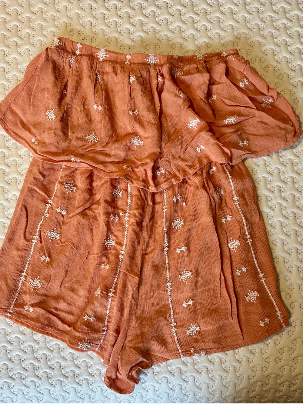 Sincerely Jules Coral Orange Smocked Waist Romper